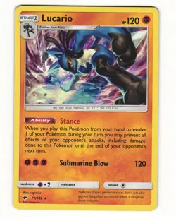 Lucario 71/147 Rare 2017 Burning Shadows Pokemon LP - Image 1