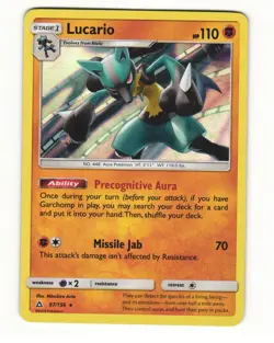 Lucario 67/156 Rare 2018 Ultra Prism Pokemon LP - Image 1