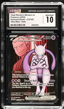 2025 Pokemon Destined Rivals Team Rocket's Mewtwo Ultra Rare #213/182 CGC 10 - Image 1