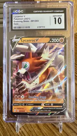 CGC 10 Gem Mint 2021 Pokemon Evolving Skies Lycanroc V 091/203 Holo Rare - Image 1
