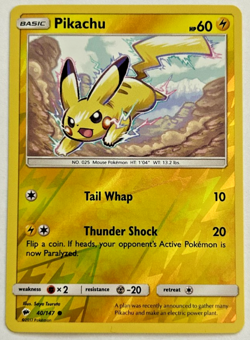 Pikachu Common Reverse Holo SM - Burning Shadows 40/147 MP Pokemon TCG - Image 1
