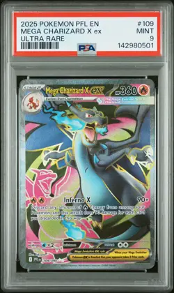 2025 POKEMON PFL EN-PHANTASMAL FLAMES ULTRA RARE #109 MEGA CHARIZARD X EX PSA 9 - Image 1