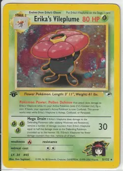 Erika's Vileplume 005/132 Gym Heroes Holo 1st Edition Pokemon Tcg Huge Swirl - Image 1