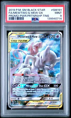2019 POKEMON POWER PARTNERSHIP TINS #SM191 FULL ART/MEWTWO & MEW GX PSA 9 - Image 1