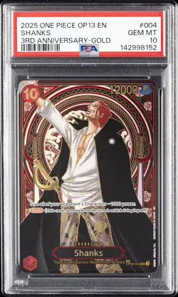 2025 ONE PIECE OP13-CARRYING ON HIS WILL 3RD ANV-GOLD #004 SHANKS PSA 10 - Image 1