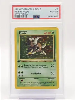 PINSIR 1999 POKEMON JUNGLE 1ST EDITION HOLO RARE 9/64 PSA 8 Q0004 - Image 1