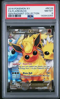 2016 POKEMON XY GENERATIONS RADIANT COLL #RC28 FULL ART/FLAREON EX PSA 8 - Image 1