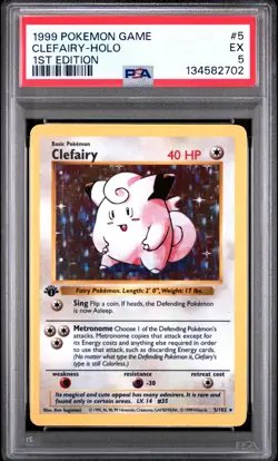 1999 Pokemon Game #5 Clefairy Holo 1st Edition Shadowless PSA 5 EX - Image 1