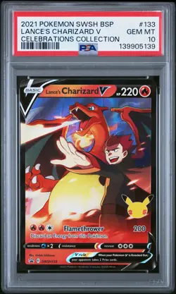 2021 POKEMON SWSH BLACK STAR PROMO CELEBRATIONS COLL LANCE'S CHARIZARD V PSA 10 - Image 1