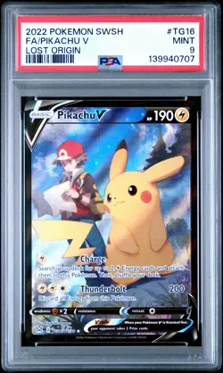 2022 POKEMON SWORD & SHIELD LOST ORIGIN #TG16 FULL ART/PIKACHU V PSA 9 - Image 1