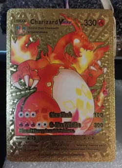 Pokemon Charizard VMAX Gold Foil Fan Art 330hp G-Max Wildfire - Image 1