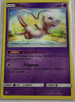 Pokemon TCG Mew 76/214 Sun & Moon Unbroken Bonds Non-Holo Rare Card - Image 1