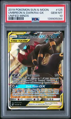 2019 POKEMON SUN & MOON UNIFIED MINDS #125 UMBREON & DARKRAI GX PSA 10 - Image 1