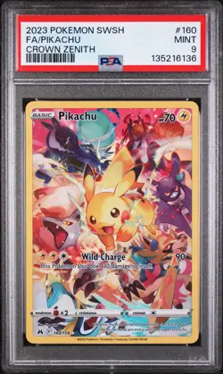 2023 POKEMON SWORD & SHIELD CROWN ZENITH #160 FULL ART/PIKACHU PSA 9 - Image 1