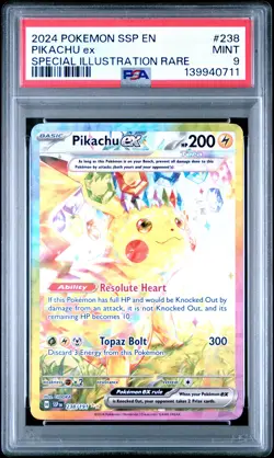 2024 POKEMON SSP EN-SURGING SPARKS SPECIAL ILLUSTRATION RARE PIKACHU EX PSA 9 - Image 1