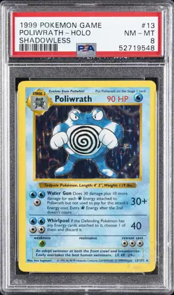 1999 POKEMON BASE SET SHADOWLESS #13 POLIWRATH-HOLO PSA 8 - Image 1