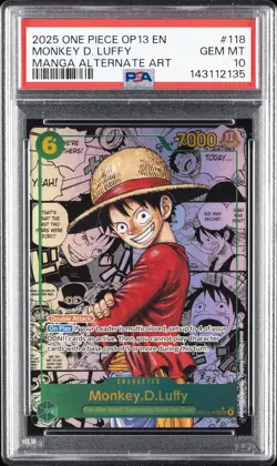 2025 ONE PIECE MANGA ALTERNATE ART OP13-118 MONKEY D. LUFFY PSA 10 - Image 1