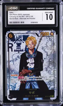 2025 ONE PIECE JPN CARRYING ON HIS WILL SECRET RARE SABO CGC 10 GEM MINT - Image 1