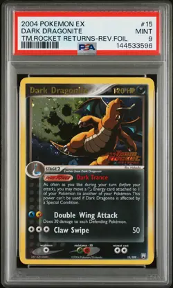 2004 POKEMON EX TEAM ROCKET RETURNS #15 DARK DRAGONITE-REVERSE FOIL PSA 9 - Image 1
