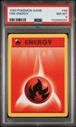 1999 POKEMON BASE SET UNLIMITED #98 FIRE ENERGY PSA 8 - Image 1
