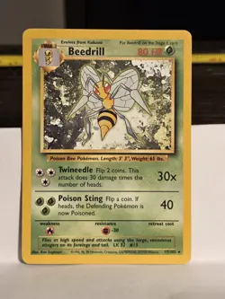 Pokemon Base Set Beedrill 17/102 Near Mint - Vintage Base Card RARE - Image 1