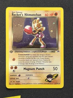 Rocket's Hitmonchan 1st Edition Holo Gym Heroes 11/132 Swirl WOTC Pokemon - Image 1