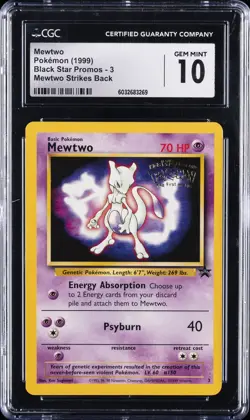 1999 POKEMON BLACK STAR PROMOS - MEWTWO STRIKES BACK #3 MEWTWO CGC 10 GEM MINT - Image 1