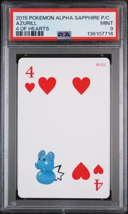 2015 POKEMON ALPHA SAPPHIRE PLAYING CARDS 4 OF HEARTS AZURILL PSA 9 - Image 1