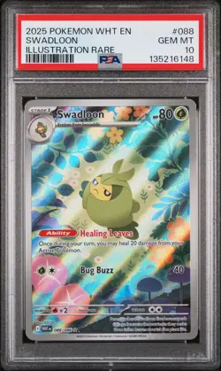 2025 POKEMON WHT EN-WHITE FLARE ILLUSTRATION RARE #088 SWADLOON PSA 10 - Image 1