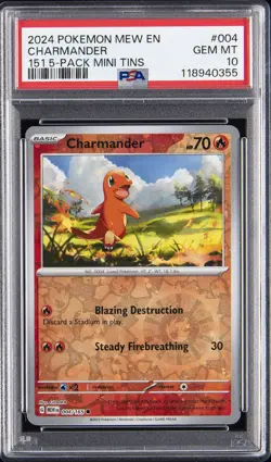 2024 POKEMON MEW EN-151 151 5-PACK MINI TIN #004 CHARMANDER PSA 10 - Image 1