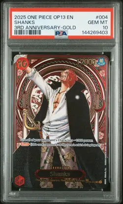 2025 ONE PIECE OP13-CARRYING ON HIS WILL 3RD ANV-GOLD #004 SHANKS PSA 10 - Image 1