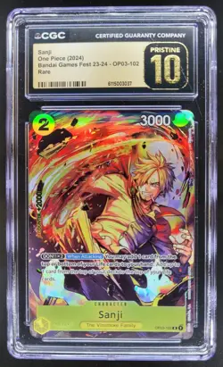2024 ONE PIECE CCG SANJI BANDAI GAMES FEST RARE OP03-102 CGC 10 PRISTINE TL3 - Image 1