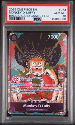2025 ONE PIECE PROMOS BANDAI CARD GAMES FEST #073 MONKEY D. LUFFY PSA 10 - Image 1