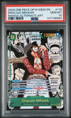 2026 ONE PIECE MANGA ALTERNATE ART OP14-EB04-#119 DRACULE MIHAWK PSA 10 - Image 1