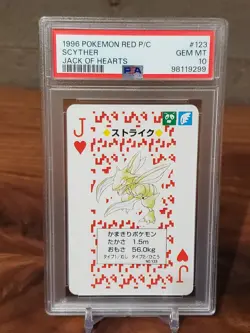 1996 POKEMON RED PLAYING CARDS 123 SCYTHER JACK OF HEARTS PSA 10 GEM MINT POKER - Image 1