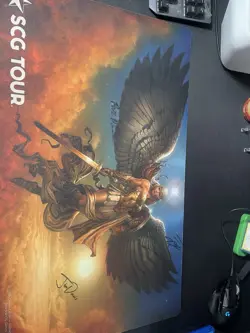 MTG Star City Game SCG Tour 2019 Star Crowned Angel Playmat signed by Jim Davis - Image 1