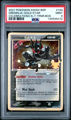 2021 POKEMON SWSH CELEBRATIONS ETB PROMO #144 GRENINJA-GOLD STAR PSA 9 - Image 1