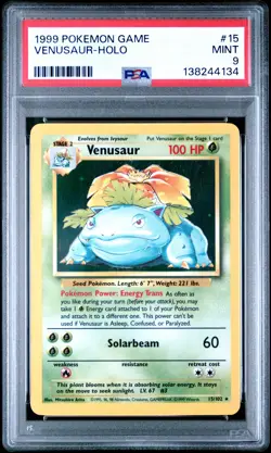 1999 POKEMON BASE SET UNLIMITED #15 VENUSAUR-HOLO PSA 9 - Image 1