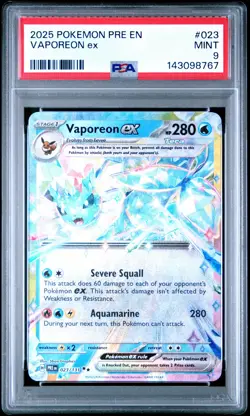 2025 POKEMON PRE EN-PRISMATIC EVOLUTIONS #023 VAPOREON EX PSA 9 - Image 1