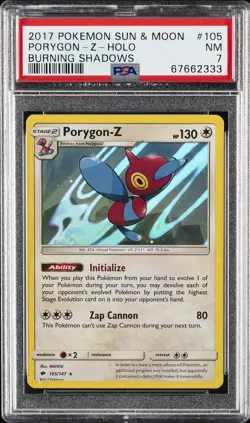 2017 POKEMON SUN & MOON BURNING SHADOWS #105 PORYGON-Z-HOLO PSA 7 - Image 1