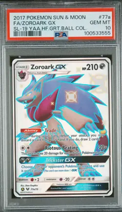 Zoroark Gx 77a/73 2019 Hidden Fates Great Ball Collection Pokemon PSA 10 - Image 1
