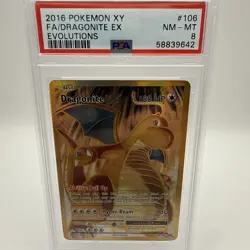 Pokemon PSA 8 NM-MT Dragonite EX 106/108 Evolutions FA Holofoil 2016 - Image 1