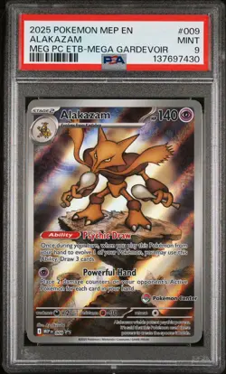 2025 POKEMON MEP EN-ME MEGA EVOLUTION POKEMON CENTER ETB ALAKAZAM PSA 9 - Image 1