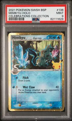 2021 POKEMON SWSH BLACK STAR PROMO CELEBRATIONS COLL #136 MIMIKYU-HOLO PSA 9 - Image 1