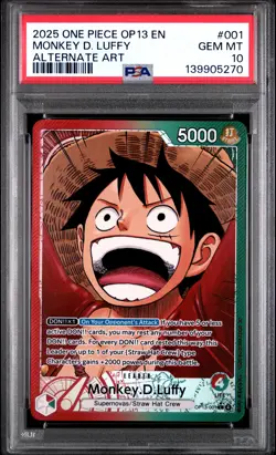 2025 ONE PIECE OP13-CARRYING ON HIS WILL ALTERNATE ART MONKEY D. LUFFY PSA 10 - Image 1
