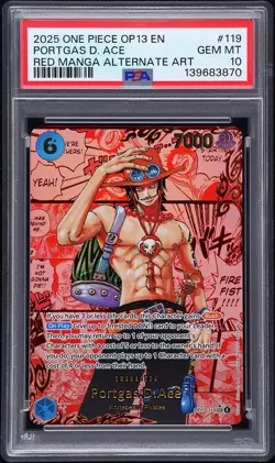 2025 ONE PIECE RED MANGA ALTERNATE ART OP13-119 PORTGAS D. ACE PSA 10 - Image 1