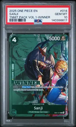 2025 ONE PIECE TOURNAMENT PACK VOL.1 WINNER #014 SANJI PSA 10 - Image 1