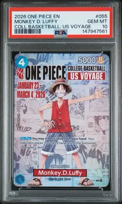 2026 ONE PIECE PROMOS COLLEGE BASKETBALL US VOYAGE MONKEY D. LUFFY PSA 10 - Image 1
