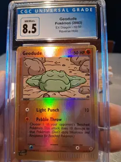 Geodude Reverse Holo Cgc 8.5 NM Mint+ Blue Label 2003 EX Dragon 55/97 Card Ccg - Image 1