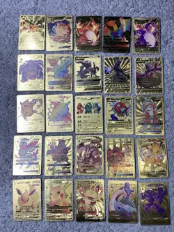 Set of 25 Charizard,Umbreon,Magikarp,Jolteo&More Gold Foil Fan Art Cards - Image 1